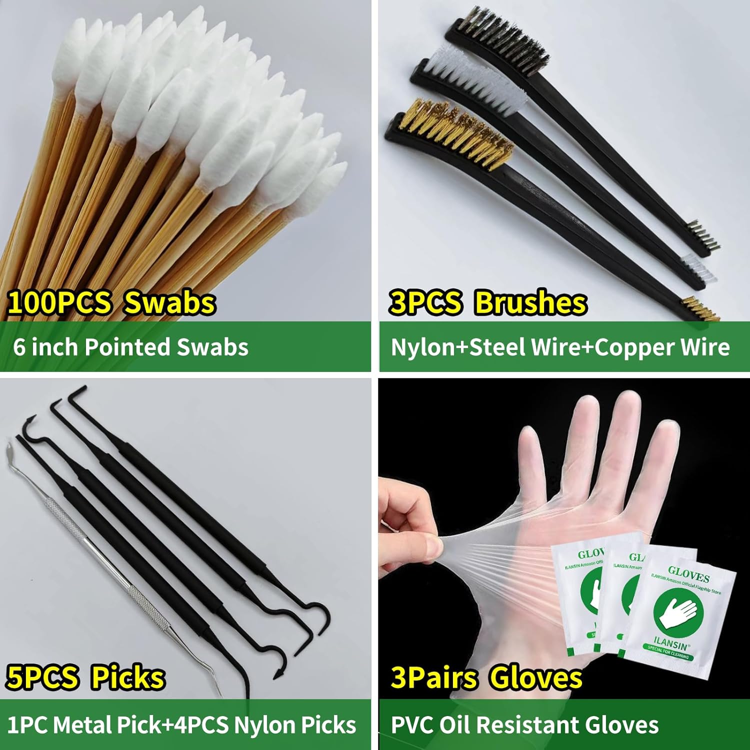 30ml CLP+300 Patches+100 Swabs+3 Snakes+3 Brushes+5 Picks+ 6PC Gloves(3 pairs) — ILANSIN OEM & wholesale gun cleaning supplies 30ml CLP+300 Patches+100 Swabs+3 Snakes+3 Brushes+5 Picks+ 6PC Gloves(3 pairs) — ILANSIN OEM & wholesale gun cleaning supplies