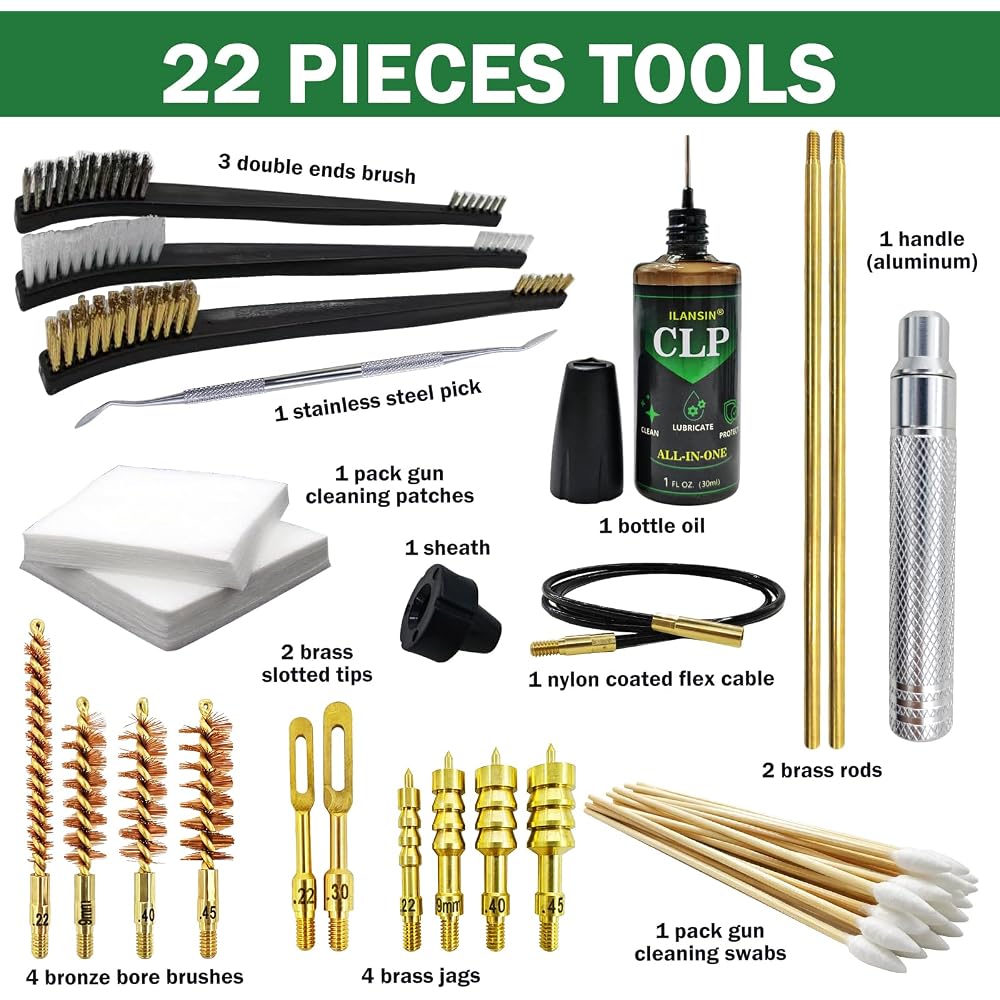 All Brass .22,.357,.38,9mm,.40,.45 Caliber Universal Gun Cleaning Kit for Handgun/Pistol/Rifle — ILANSIN OEM & wholesale gun cleaning supplies All Brass .22,.357,.38,9mm,.40,.45 Caliber Universal Gun Cleaning Kit for Handgun/Pistol/Rifle — ILANSIN OEM & wholesale gun cleaning supplies