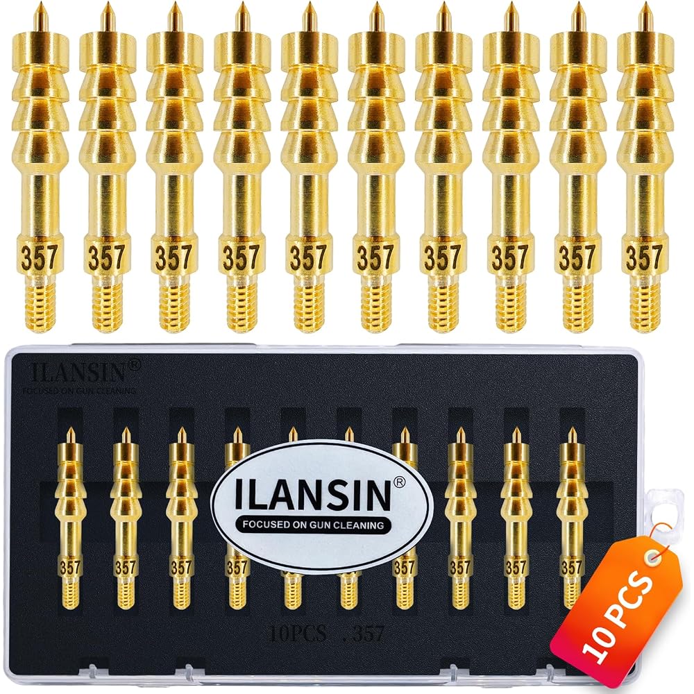ILANSIN 10PCS Solid Brass Gun Cleaning Jags Supplies .35/.357 Cal 9mm Caliber Rifle Cleaning | OEM & Wholesale
