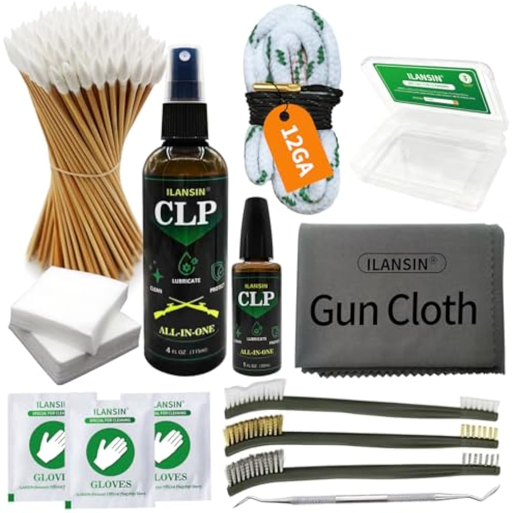 ILANSIN 12GA Gun Cleaning Kit | 12 Gauge Bore Snake + 5oz CLP Oil, Patches, Swabs | Shotgun | OEM & Wholesale