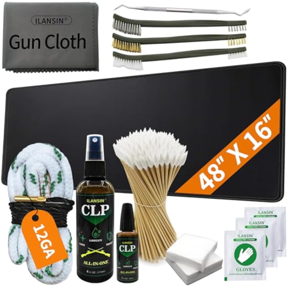 ILANSIN 12GA Gun Cleaning Kit with 48" x 16" Oversized Mat | Bore Snake + CLP | Shotgun Bench | OEM & Wholesale