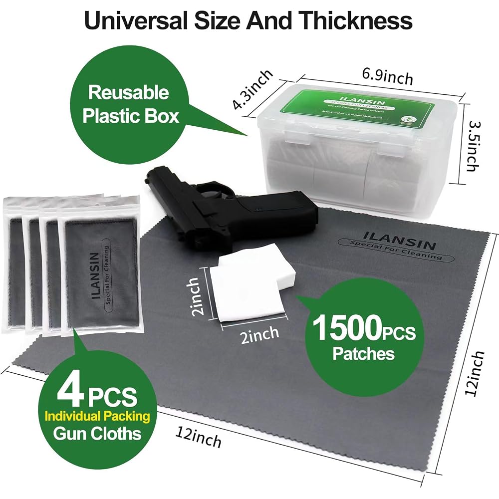 ILANSIN 1500M+4B Gun Cleaning Kit: 1500 Lint-Free Patches + 4 Reusable Microfiber Cloths — ILANSIN OEM & wholesale gun cleaning supplies ILANSIN 1500M+4B Gun Cleaning Kit: 1500 Lint-Free Patches + 4 Reusable Microfiber Cloths — ILANSIN OEM & wholesale gun cleaning supplies