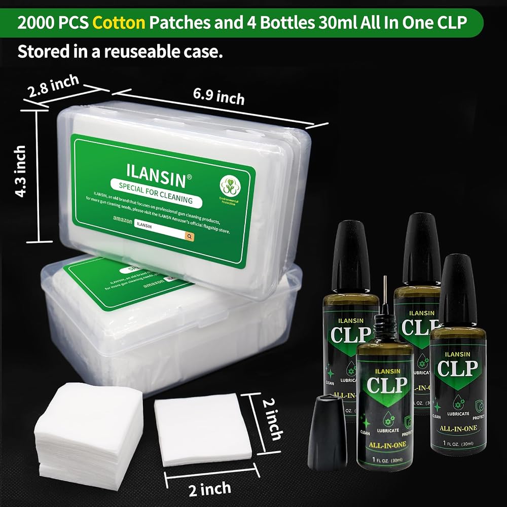ILANSIN 2000PCS Cotton Gun Cleaning Patches + 4 Bottles CLP Oil (120ml),Lint Free Gun Cleaning — ILANSIN OEM & wholesale gun cleaning supplies ILANSIN 2000PCS Cotton Gun Cleaning Patches + 4 Bottles CLP Oil (120ml),Lint Free Gun Cleaning — ILANSIN OEM & wholesale gun cleaning supplies
