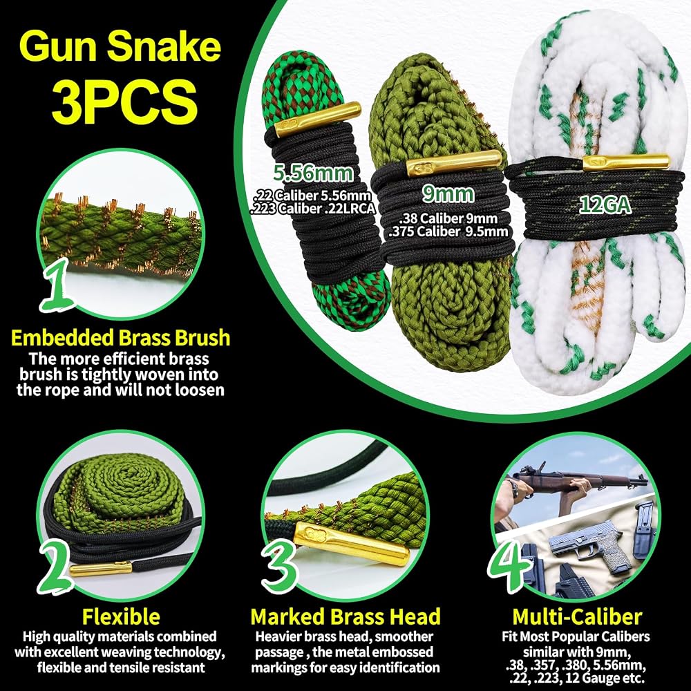 3-Snake Gun Cleaning Kit - 12GA / 5.56mm / 9mm + 5oz CLP 3-Snake Gun Cleaning Kit - 12GA / 5.56mm / 9mm + 5oz CLP