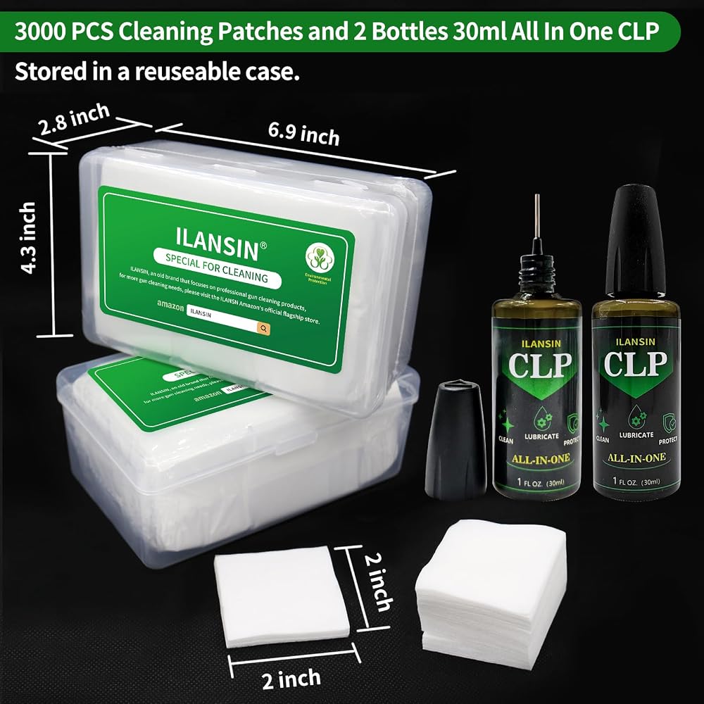 ILANSIN 3000PCS Gun Cleaning Patches+ 2 Bottles CLP Oil (60ml) — ILANSIN OEM & wholesale gun cleaning supplies ILANSIN 3000PCS Gun Cleaning Patches+ 2 Bottles CLP Oil (60ml) — ILANSIN OEM & wholesale gun cleaning supplies