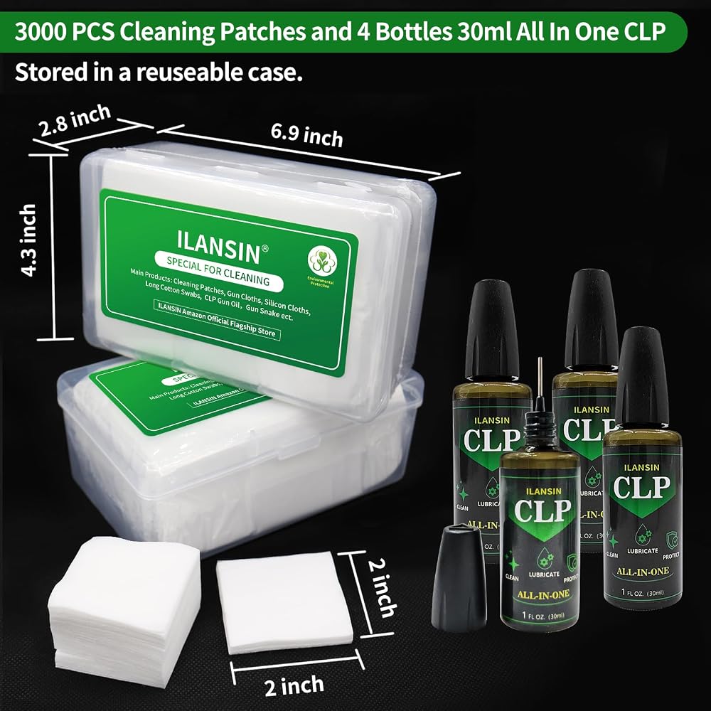 ILANSIN 3000PCS Gun Cleaning Patches+ 4 Bottles CLP Oil (120ml) — ILANSIN OEM & wholesale gun cleaning supplies ILANSIN 3000PCS Gun Cleaning Patches+ 4 Bottles CLP Oil (120ml) — ILANSIN OEM & wholesale gun cleaning supplies