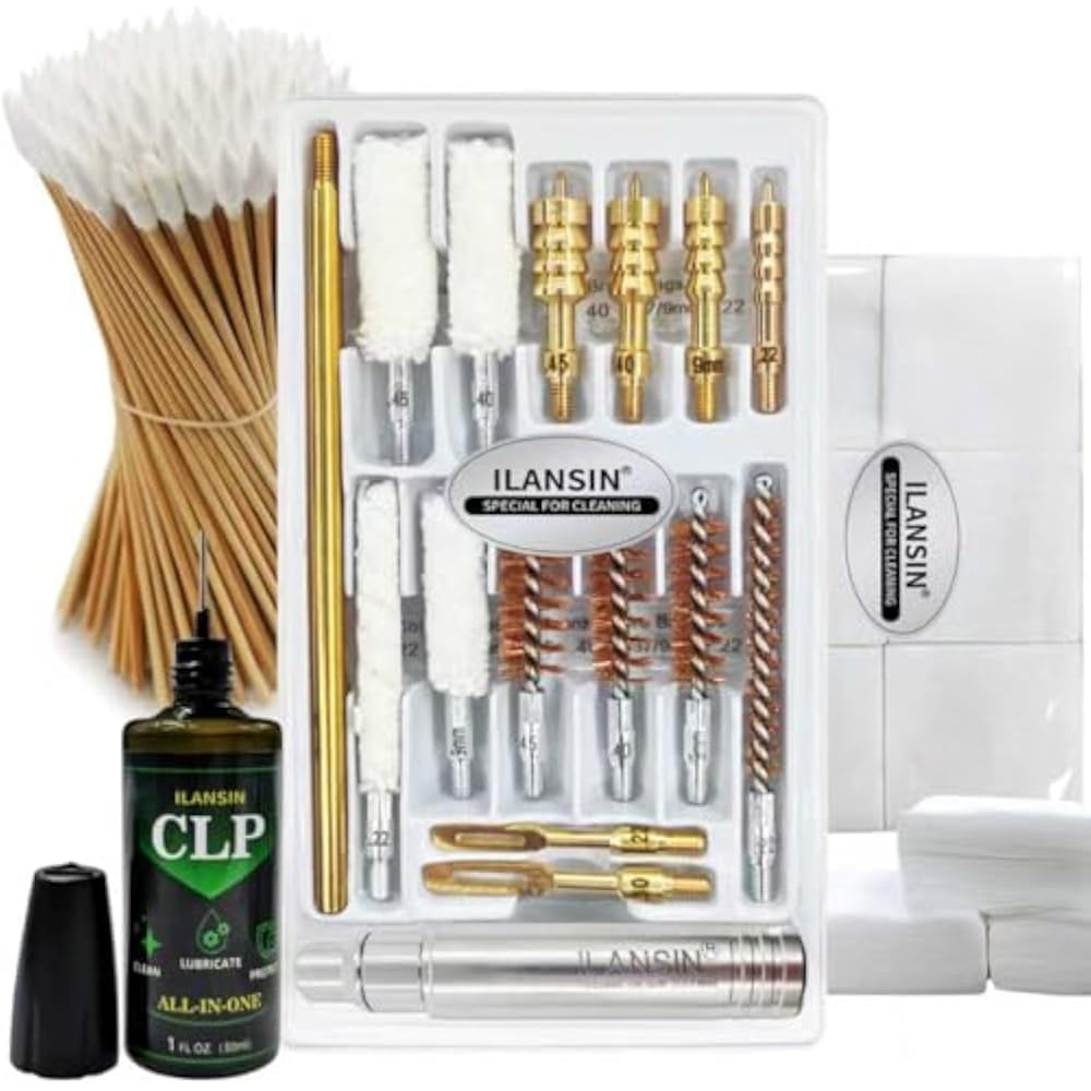 ILANSIN Universal Gun Cleaning Kit | 17-Piece for .22 / .357 / 9mm / .38 / .40 / .45 | Handgun & Pistol | OEM & Wholesale